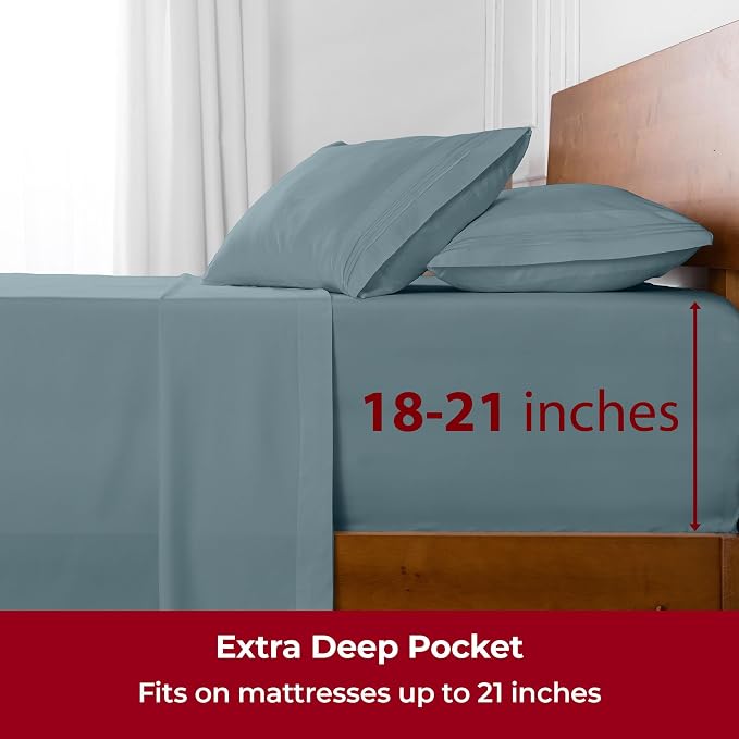 Mellanni Extra Deep Queen Sheets - 4 PC Iconic Collection Bedding - Hotel Luxury, Ultra Soft, Cooling Bed Sheets - Wrinkle, Fade, Stain Resistant (Queen, Spa Blue)