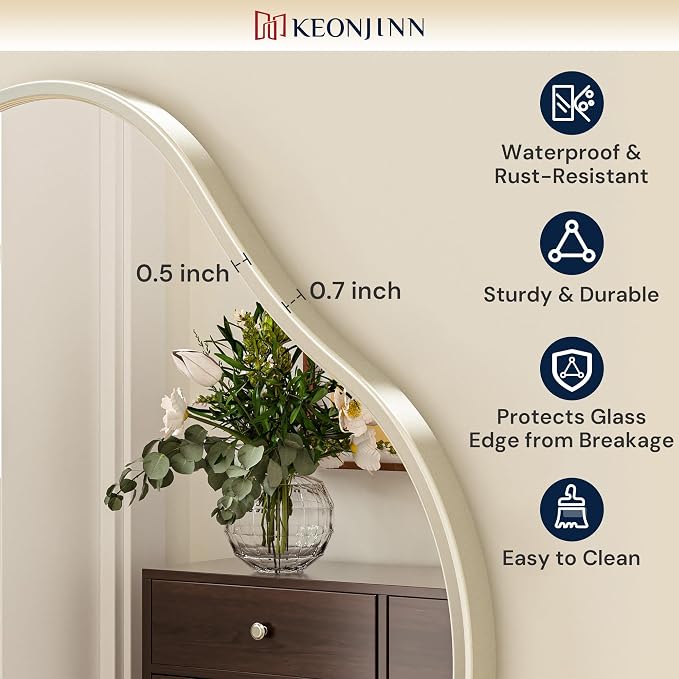 Keonjinn Nickel Irregular Mirrors for Wall 40" x 24" Inch, Asymmetrical Metal Frame, Tempered Glass Decorative Mirror for Bathroom, Bedroom, Living Room, Entryway(Horizontal/Vertical)