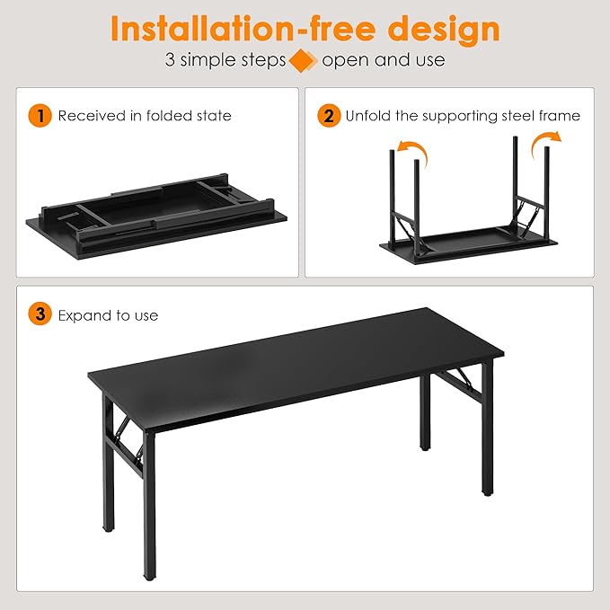Need Folding Desk, 54 inch Large Computer Desk for Home Office, No Install Needed Study Student Writing Table Desk Workstation, Black