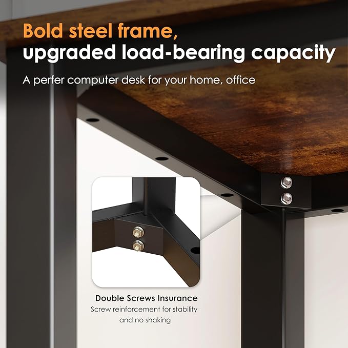 Need Small Desk, 31.5 inch Sturdy Writing Desk for Small Spaces, Computer Desk Teens Desk Study Table Laptop Desk Home Ofice Desk, Black Metal Frame, Rustic Brown