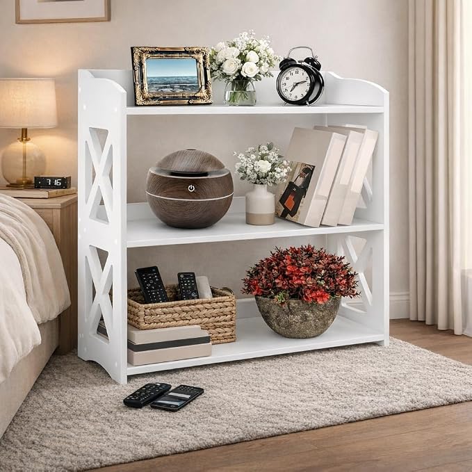 White Bookshelf, Small Bookshelf for Small Spaces, White Bookcase for Bedroom, Small Book Shelf Bedroom, Living Room and Office (White, 3 Tier)