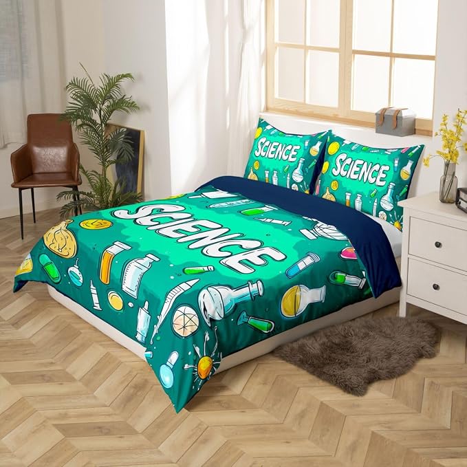 Erosebridal Science Students Duvet Cover Set Students School Study Full Size Bedding Sets for Kids Boys | Chemical Equation Comforter Cover Back to School Supplies Bed Set, Room Decor Aesthetic
