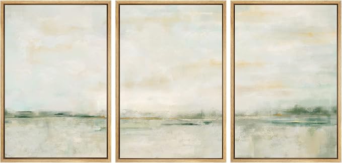 SIGNWIN Framed Canvas Print Wall Art Set Grunge Tan Green Pastel Landscape Shapes Abstract Illustrations Modern Art Decorative Nordic Calm/Zen for Living Room, Bedroom, Office - 16"x24"x3 Natural