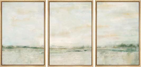 SIGNWIN Framed Canvas Print Wall Art Set Grunge Tan Green Pastel Landscape Shapes Abstract Illustrations Modern Art Decorative Nordic Calm/Zen for Living Room, Bedroom, Office - 16"x24"x3 Natural