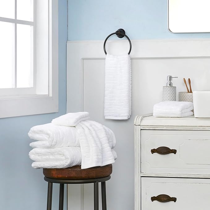 SKL Home CloudSoft 100% Cotton Luxury 6-Piece Towel Set, 600 GSM, Ultra Plush & Absorbent - 2 Bath Towels, 2 Hand Towels, 2 Washcloths, White