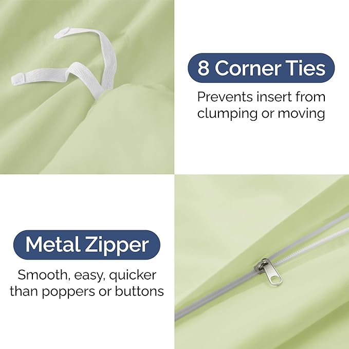 Duvet Cover Twin/Twin XL Size - Extra Soft Twin/Twin XL Size Duvet Cover - Lightweight, Breathable & Cozy w/Zipper Closures and Ties - 68" x 90" Inches - (Light Sage Green) Comforter Not Included