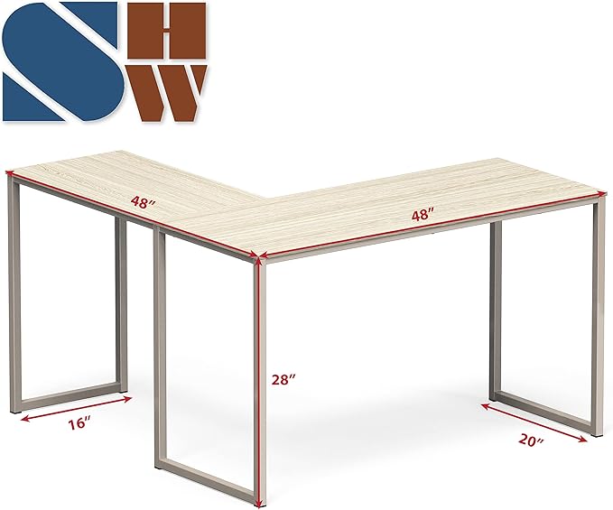 SHW Mission 48 x 48 Inches L-Shape Home Office Computer Desk, Maple