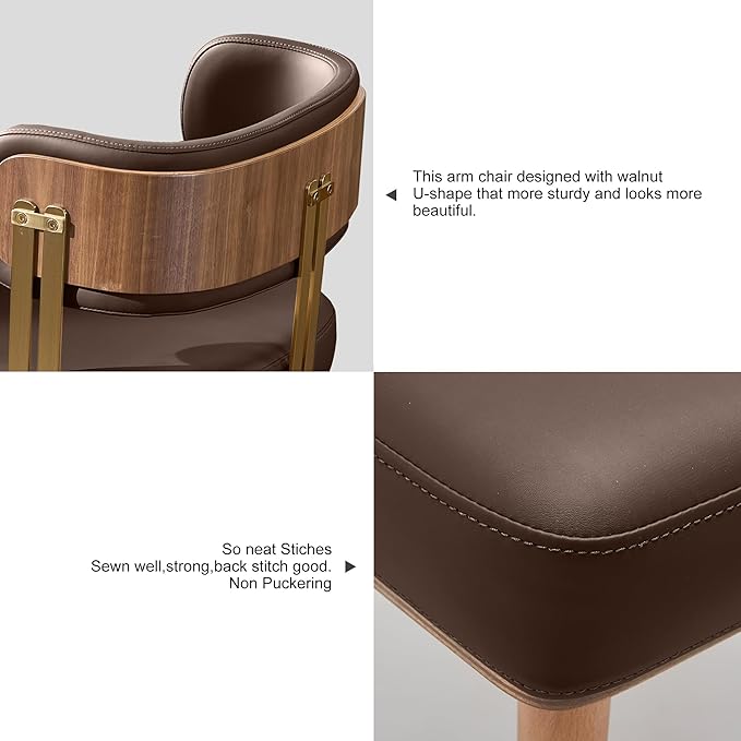 Modern Upholstered Leather Dining Chairs with High-Resilience Foam Cushion, Walnut Wood Veneer&Gold Metal Legs, 22Lx20.5Wx28.3H Inches, Anti-Slip Kitchen Chairs for Dining Room,Dark Grey