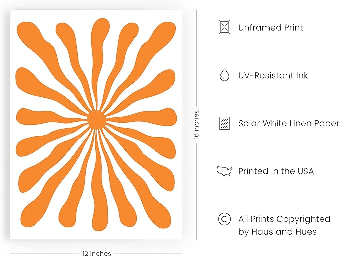 HAUS AND HUES Orange Pictures for Wall - Hippie Print Colorful Posters, Trippy Abstract Art Wall Decor (Unframed, 12x16)