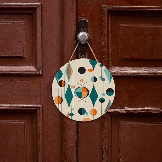 FekiLoot Mid Century Geometric Wooden Wall Art Decor Round Wood Painting Wall Prints Decorative Wall Sign Artworkwith with Pre-Drilled Holes Circular Hanging Picture Hanging Wall Decor