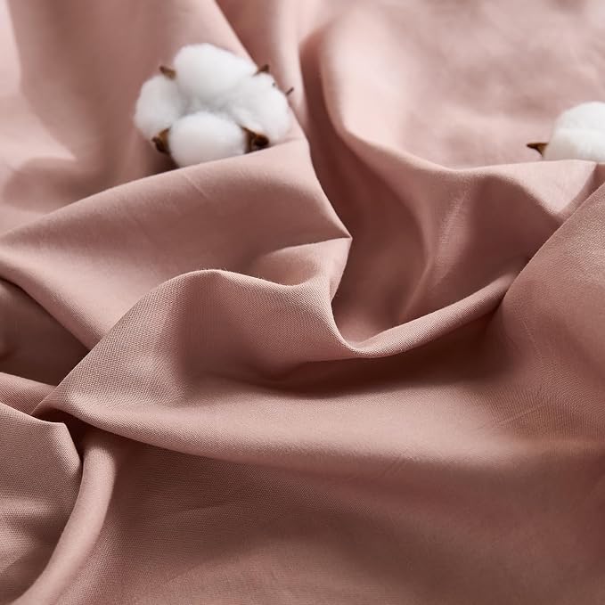 100% Washed Cotton Duvet Cover King Size – Red Pink, Linen-Like Texture, Super Soft & Breathable Bedding Set, 3-Piece Durable Percale Comforter Cover