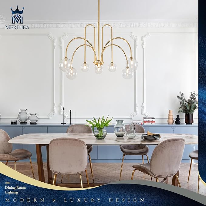 Modern Sputnik Light Fixture 8 Lights Luxury Gold Chandelier Large L41” Mid Century Clear Glass Globe Ceiling Pendant Light for Foyer Staircase Living Dining Room Kitchen