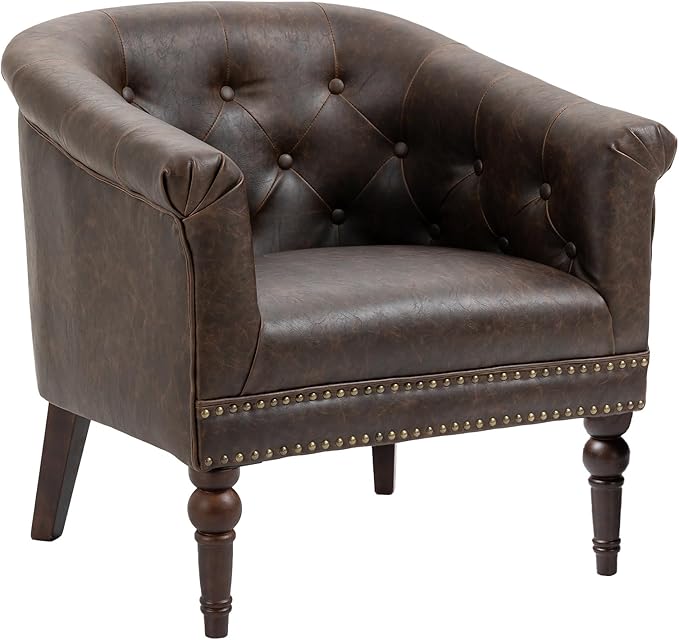 UIXE PU Leather Barrel Club Chairs Set of 6, Modern Arm Accnet Chair Comfy Upholstered Armchair, Nailhead Trim Living Room Single Sofa Reading Seat Bedroom Side Sitting for Office, Chocolate