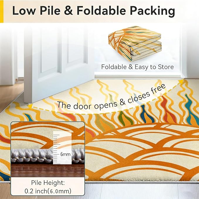 Sunburst Abstract Area Rug 7x9, Yellow Orange Colorful Sun Pattern Rugs, Boho Modern Washable Non-Slip Soft Carpet for Living Room Bedroom Dining Room Home Office Entryway