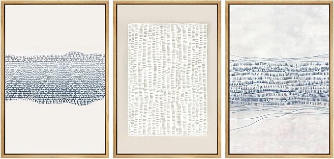 SIGNWIN Framed Canvas Print Wall Art Set Blue White Grunge Geometric Pattern Abstract Shapes Cozy Neutral Decorative Contemporary Minimal for Living Room, Bedroom, Office - 24"x36"x3 Natural
