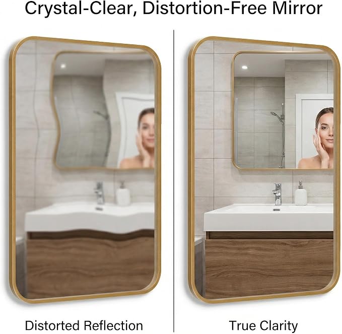 2-Pack 22x30 Inch Antique Gold Bathroom Vanity Mirrors | Flush Mount Deep Set Metal Wall Mirror for Over Sink | HD Shatterproof Glass, Rustproof