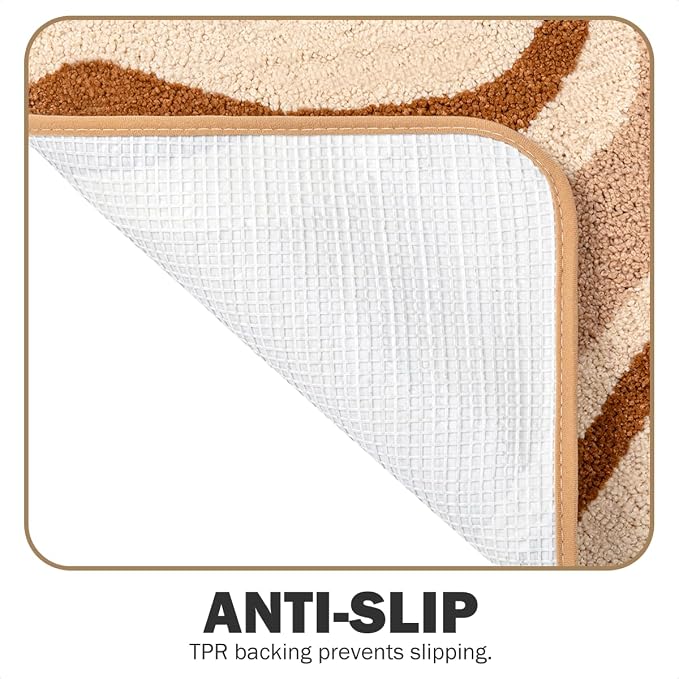 U Shape Striped Wavy Bath Mat - Super Absorbent, Soft and Thick, Rubber Backing Non-Slip, Machine Washable Shower Rug, Bath Mat, Bathroom Home Decor Accessories, 20"x22" (50x55cm)