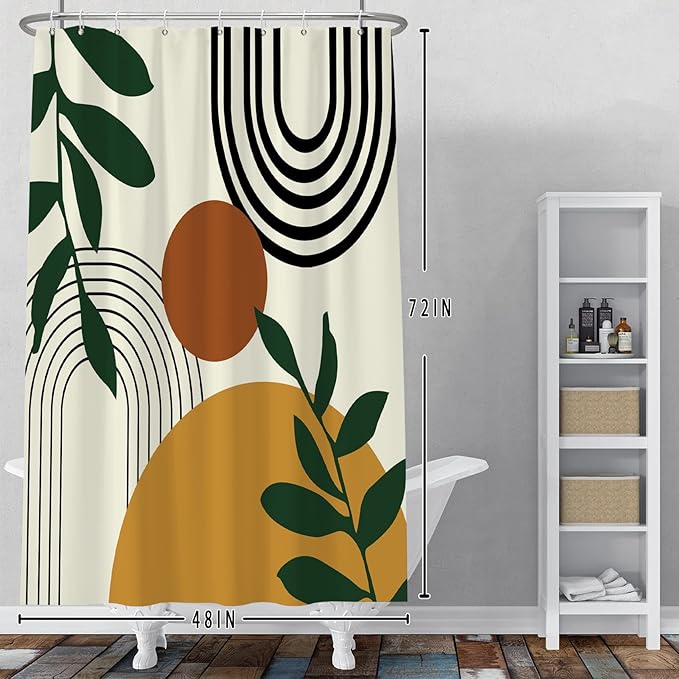 Baocicco Boho Mid Century Shower Curtain Sun Leaves Modern Abstract Geometric Aesthetic Shower Curtains for Bathroom Bathtubs Waterproof Fabric Shower Curtain with Hooks 48x72 Inches