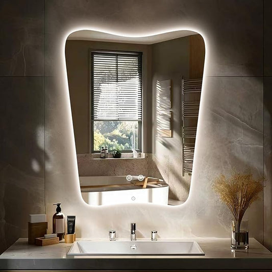 22“x30” Irregular Backlit Bathroom Mirror with Lights, Abstract Vanity Mirror with Lights, Anti-Fog Wall Mirror,Dimmable