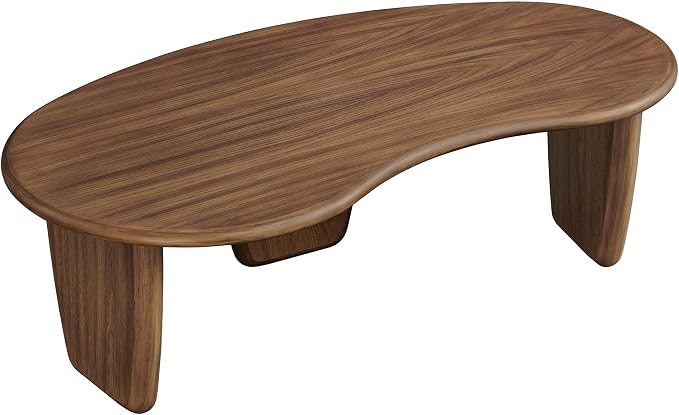 Modway Vetra Kidney-Shaped Free Coffee Table in Walnut Wood Grain – Funky Mid-Century Modern Cloud Center Table for Living Room