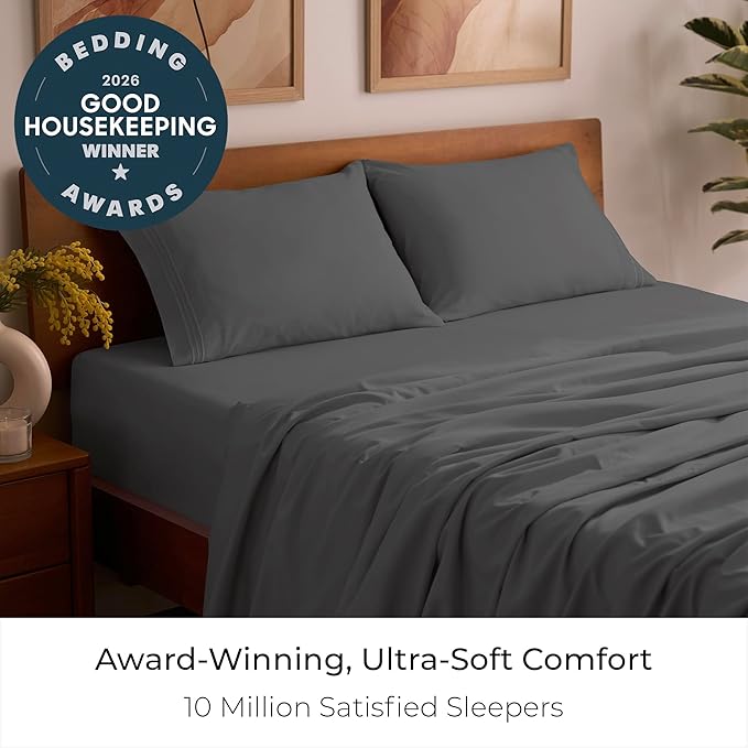 Mellanni Full Sheets Set - 4 PC Iconic Collection Bedding - Hotel Luxury, Extra Soft, Cooling Bed Sheets - Wrinkle, Fade, Stain Resistant (Full, Gray)
