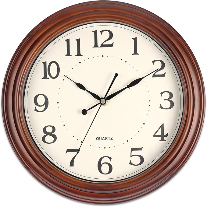 12 Inch Wood Wall Clock, Retro Wooden Wall Clocks Battery Operated, Silent Wall Clock for Living Room Bedroom Housewarming Xmas New Year Present