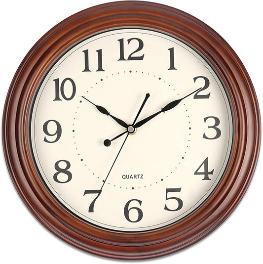 12 Inch Wood Wall Clock, Retro Wooden Wall Clocks Battery Operated, Silent Wall Clock for Living Room Bedroom Housewarming Xmas New Year Present