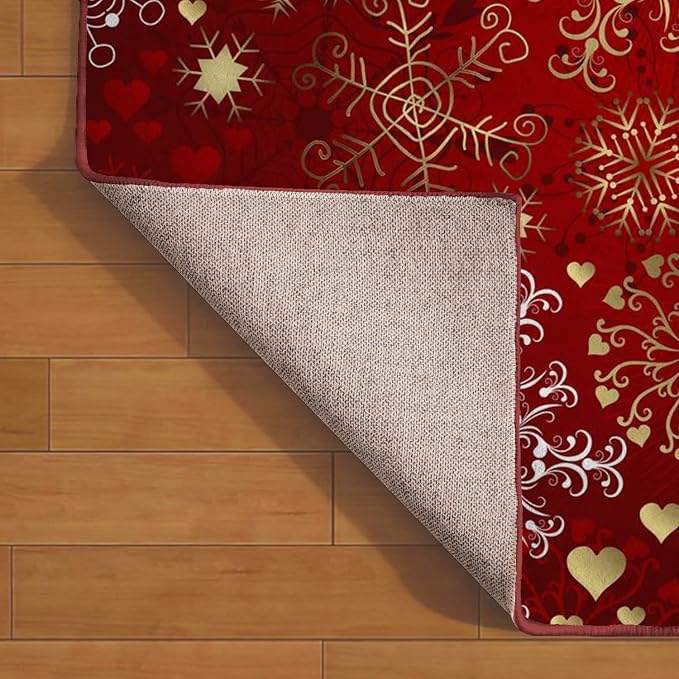 Ansouyi Non-Slip 5x7 ft Area Rugs, Washable Rug Carpet for Living Room, Red Christmas with Gold and White Snowflakes Home Decor Rugs for Game Room Classroom Bedroom Dining Kindergarten Room