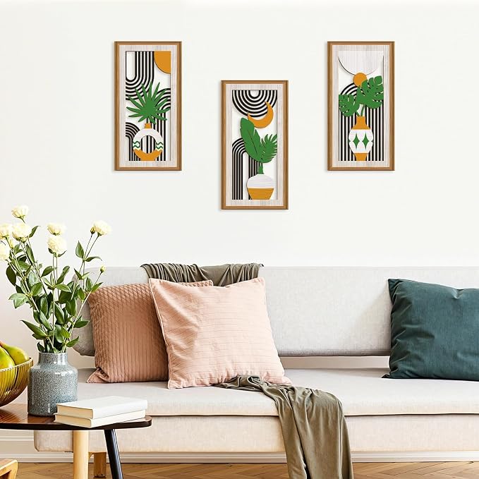 Celestdeco 3 Pcs Boho Botanical Wall Decor,Botanical Modern Wood Wall Art Bohemian Plants Hanging Decor Abstract Leaves Minimalist Wooden Art for Living Room Bedroom Office 7.9 x15.8 Inch