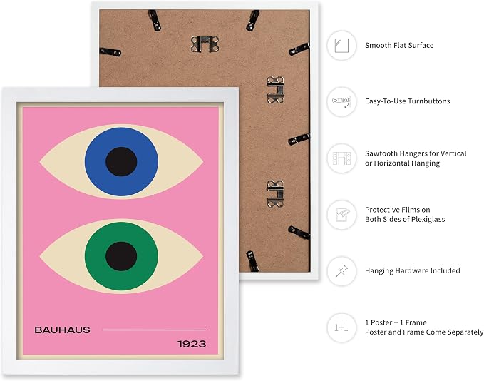 Poster Master Bauhaus Poster - Eyes Print - Abstract Circles ART - Graphic Design ART - Geometric Style - Chic Boho - Mid Century Modern - Living Room or Bedroom Decor - 11x14 White Framed