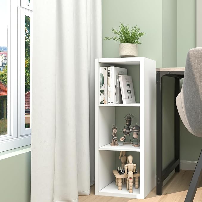 CTESNE【2026 Wooden Thick Frame 3 Cube Storage Organizer Shelf with Anti-Tipping Kits + Reversible Open Back Bookcase, Horizontal and Vertical Dual-use（White,11inch）
