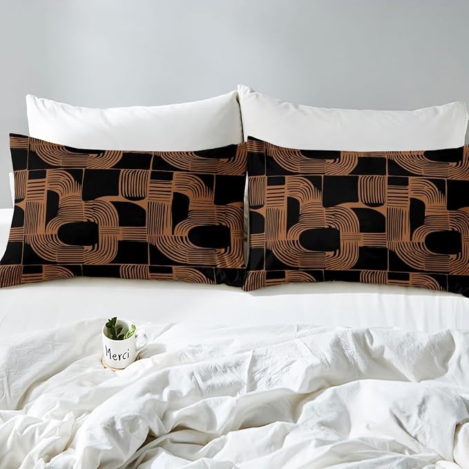 Erosebridal Mid Century Boys Duvet Cover Toddler Size Bohemian Ethnic Bedding Set 2 Piece Boho Geometric Comforter Cover Modern Simple Black Stripes Bed Sets for Kids Teens Adult Men Bedroom Decor