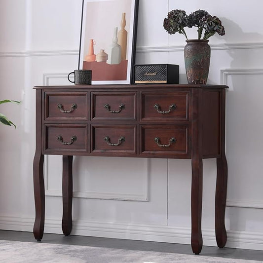 Farmhouse Console Table Sofa Table with Drawers, Solid Wood Entryway Foyer Table with Large Storage Space for Hallway/Living Room (Color : Dark Walnut, Size : L:100cm)