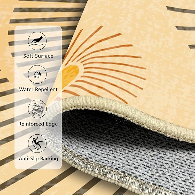 9x12 Large Area Rug for Living Room Sun Rug Mid Century Modern Rugs Machine Washable Boho Geometric Rug Non Slip Printed Low Pile Indoor Floor Carpet for Dining Room Bedroom Office,Yellow