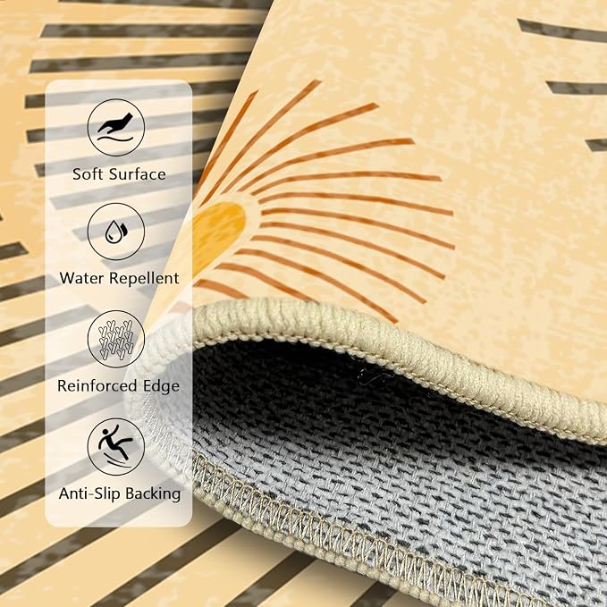 8x10 Large Area Rug for Living Room Sun Rug Mid Century Modern Rugs Machine Washable Boho Geometric Rug Non Slip Printed Low Pile Indoor Floor Carpet for Dining Room Bedroom Office,Yellow