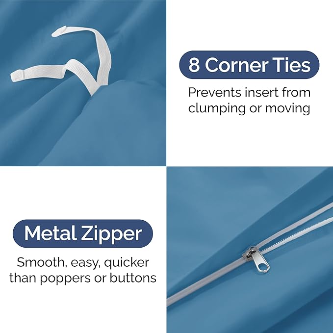 Duvet Cover Full Size - Extra Soft Full Size Duvet Cover - Lightweight, Breathable & Cozy - Easy Care & Fade Free w/Zipper Closures & Ties - 80" x 90" Inches - (Denim Blue) Comforter Not Included