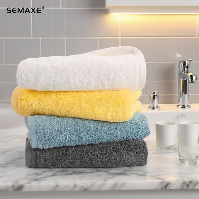 SEMAXE 12 Pack Hand Towels for Bathroom, 100% Cotton Towels with Hanging Loops, Soft and Highly Absorbent, Hand Towel Set for Gym, Shower, Hotel, Spa and Kitchen, White