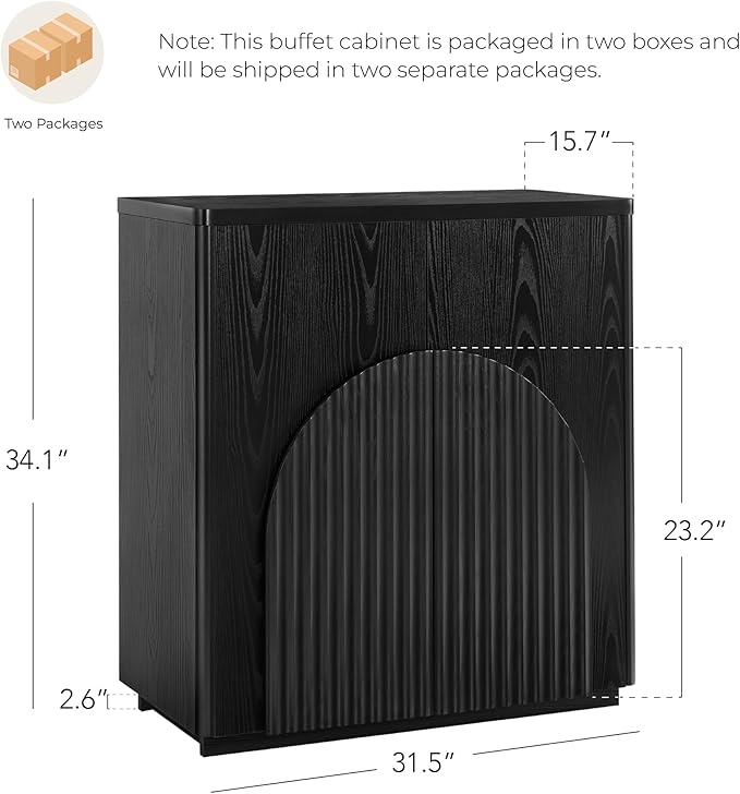 CHITA Sideboard Buffet Cabinet with Storage, Small Storage Cabinet with Doors and Shelves for Living Room Accent, Bar, Kitchen, Set of 2, Black