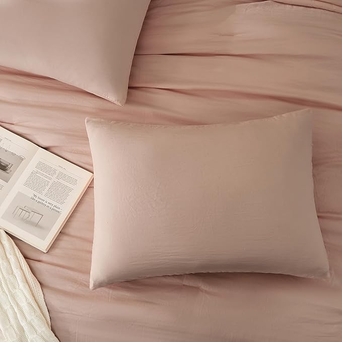 WRENSONGE Full Size Comforter Sets - 3 Pieces Dusty Pink Comforter Prewashed Soft Lightweight for All Seasons,Fluffy Down Alternative Comforter Full Size with 2 Pillow Shams