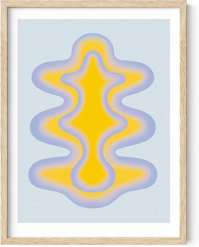 HAUS AND HUES Abstract Wall Art – Colorful Modern Prints, Blue and Yellow Shapes, Minimalist Vintage-Inspired Wall Decor (Beige Frame, 12x16)