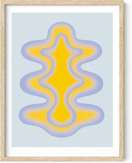 HAUS AND HUES Abstract Wall Art – Colorful Modern Prints, Blue and Yellow Shapes, Minimalist Vintage-Inspired Wall Decor (Beige Frame, 12x16)