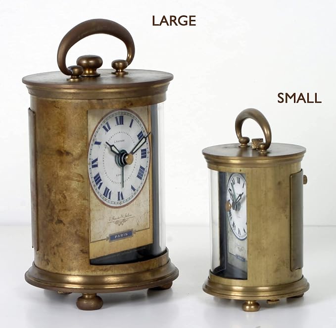 JUSTIME Solid Brass Parisian Carrige Antique Collectible Analog Table Desk Alarm Clock for Gift, Home Decor, Battery Operated (Large)