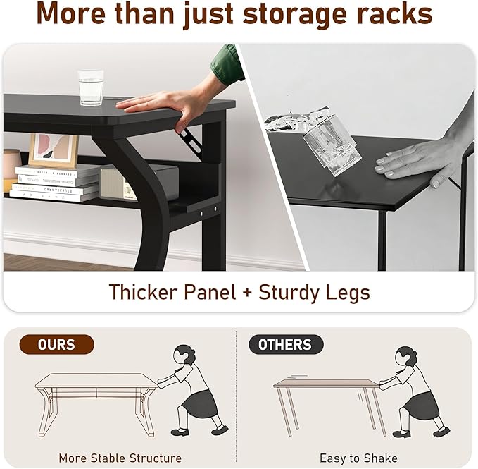 55 X 23.6'' Computer Desk, Home Office Desks w/Shelf Storage, Computer Desk w/Metal Frame, Cable Management, Study Student Desk Writing Work Table Deeper & Thicker Desktop for Home Bedroom
