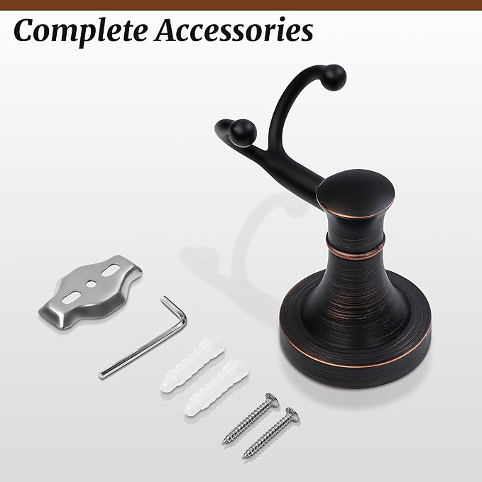 Oil Rubbed Bronze Bathroom Towel Hook, Bronze Bathroom Robe Hook, Heavy Duty Double Towel Hooks Bath Farmhouse Coat Clothes Hook Wall Mounted Rustic for Kitchen Washroom