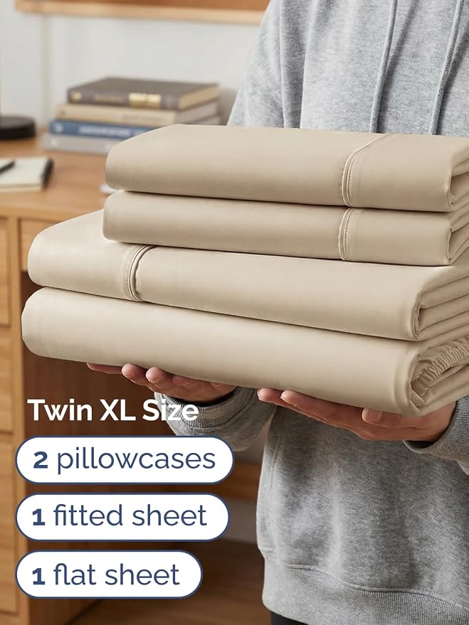 Extra Deep Twin XL Sheet Set - 4 Piece College Dorm Bed Sheets Set with Extra Deep Pockets - Ultra-Soft, Comfy & Breathable Bedding for Women, Men, Kids & Teens - Wrinkle Free & Fade Resistant - Cream
