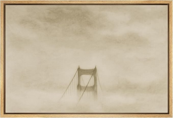 SIGNWIN Framed Canvas Print Wall Art Golden Gate Bridge in Fog Minimalist San Francisco Landmark Illustrations Minimalism Decorative Boho Retro for Living Room, Bedroom, Office - 24"x36" Natural