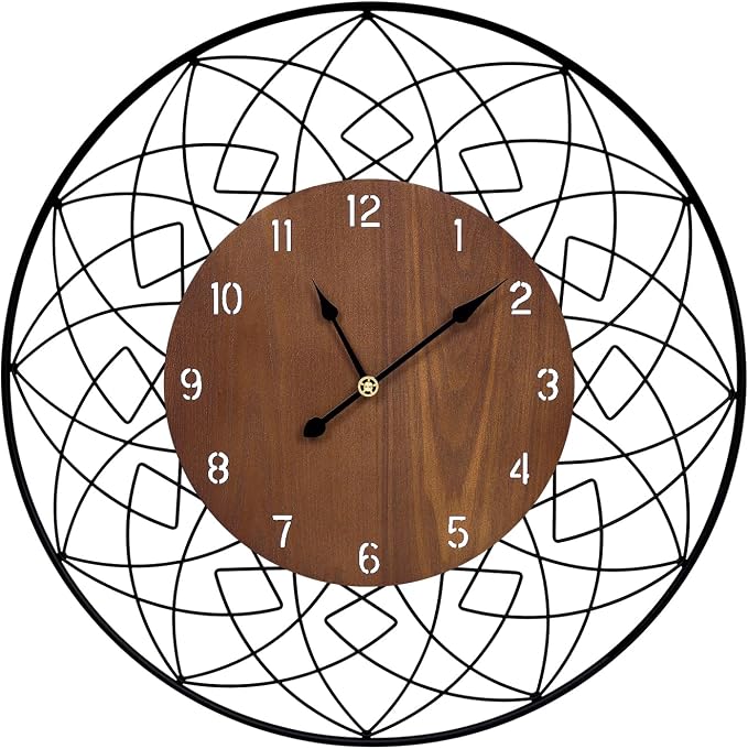 22 Inch Wood Wall Clocks, Silent Non Ticking Battery Operated Rustic Round Modern Decorative Clock for Living Room, Bedroom, Kitchen, Farmhouse, Office, Home Decor