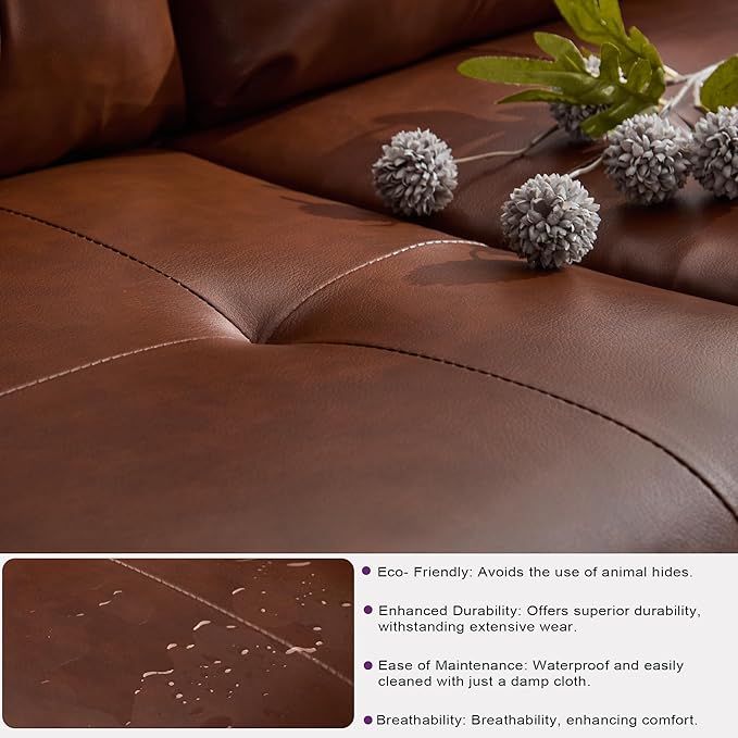 TYBOATLE Accent Chair, Comfy Modern Living Room Brown Leather Reading Accent Chairs Tufted Mid Century Arm Chair Small Salon Chair for Office Bedroom(1, Brown)