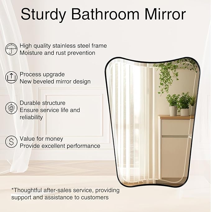 POZINO Matte Black Beveled Mirror, 24"x40" Bathroom Vanity Mirrors for Over Sink, Irregular Shaped Mirrors Decorative, Modern Rectangle Wall Mirror for Living Room Bedroom Fireplace Entryway