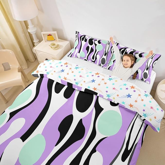 Erosebridal Organic Geometric Duvet Cover Set Modern Abstract Queen Bedding Set for Young Boys Retro Mid Century Comforter Cover Modern Fluid Art Irregular Circles Bed Sets,Lavender Mint Green